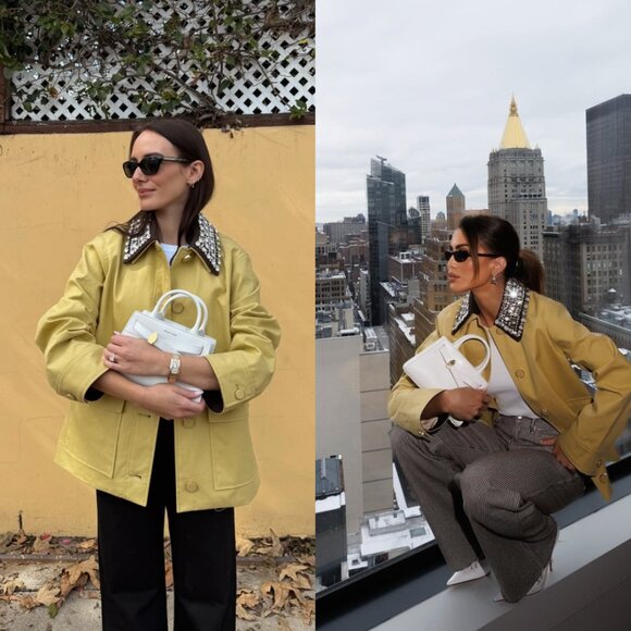 Veronica Beard Arlen Dickey Coat Size XS Flax Yellow Crystal Embellished Collar - Picture 13 of 14